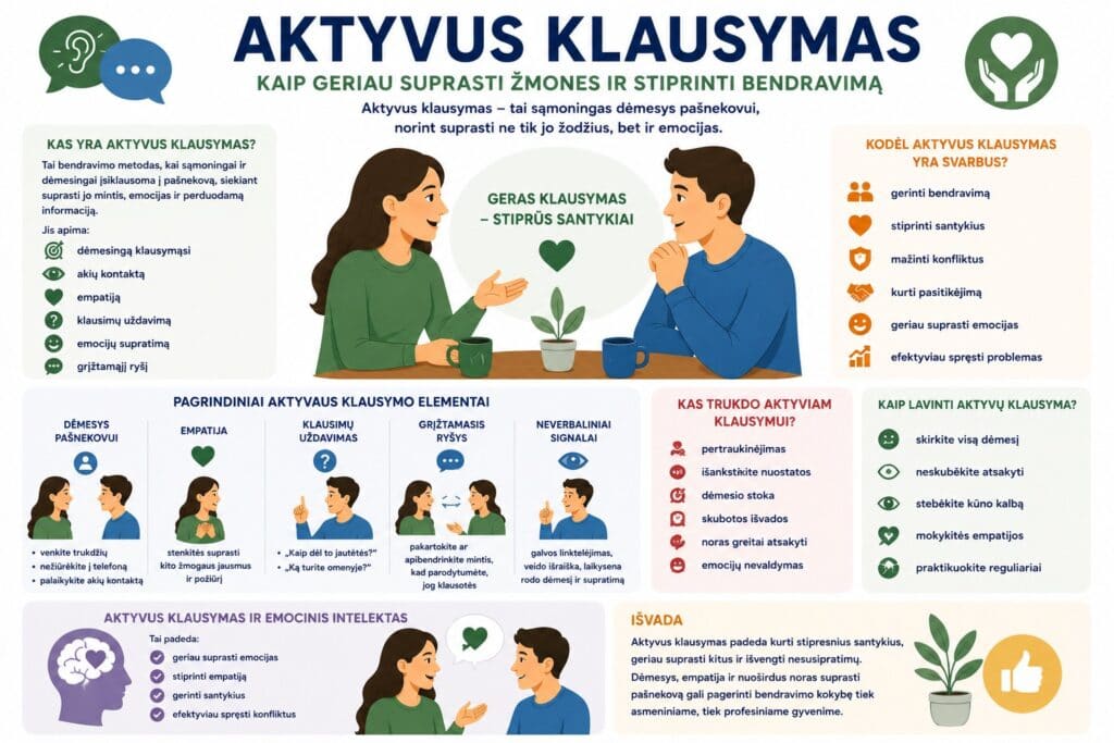 Aktyvus klausymas geresni santykiai ir bendravimas
