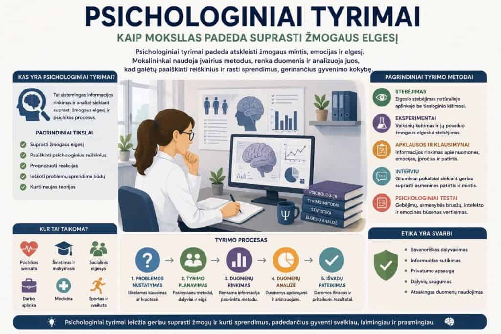 Psichologinių tyrimų informacinis plakatas