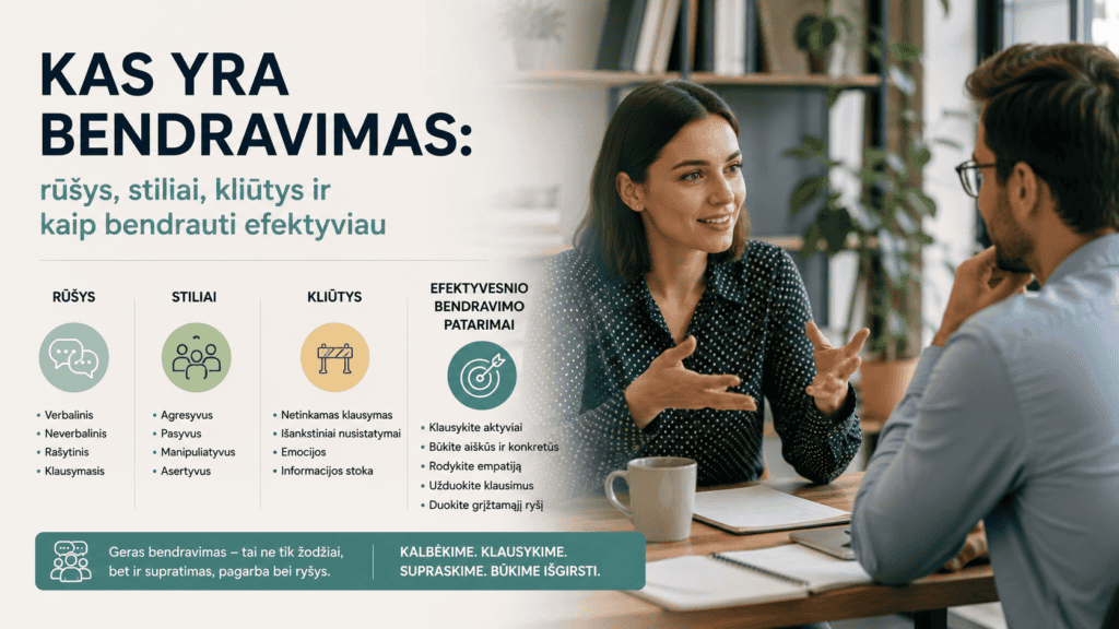 Kas yra bendravimas rūšys, stiliai, kliūtys ir kaip bendrauti efektyviau