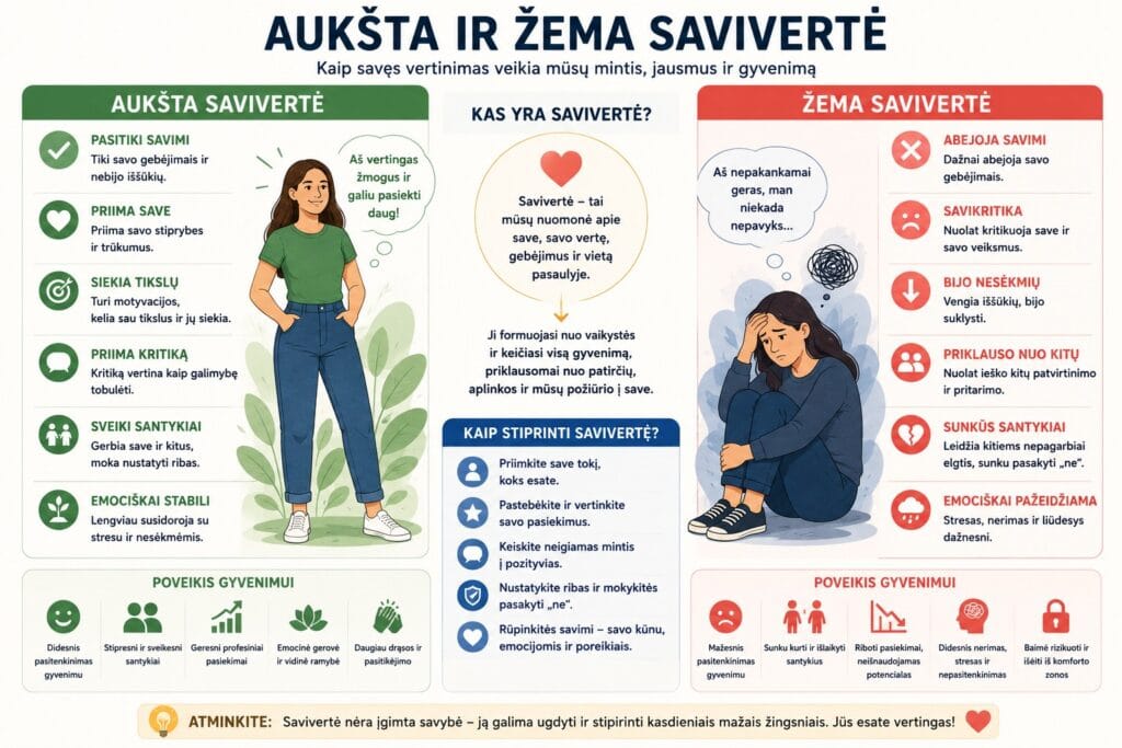 Savivertė aukšta vs. žema